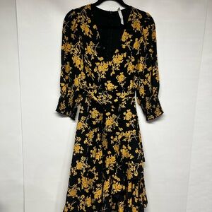 Collection B Black and Yellow Floral Long Sleeve Dress